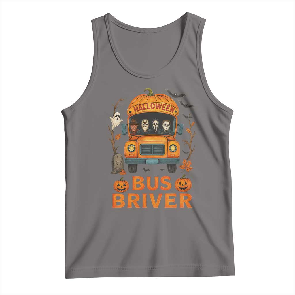 Funny Halloween Bus Driver Tank Top Horror Slashers Pumpkin School Bus Spooky Season - Wonder Print Shop