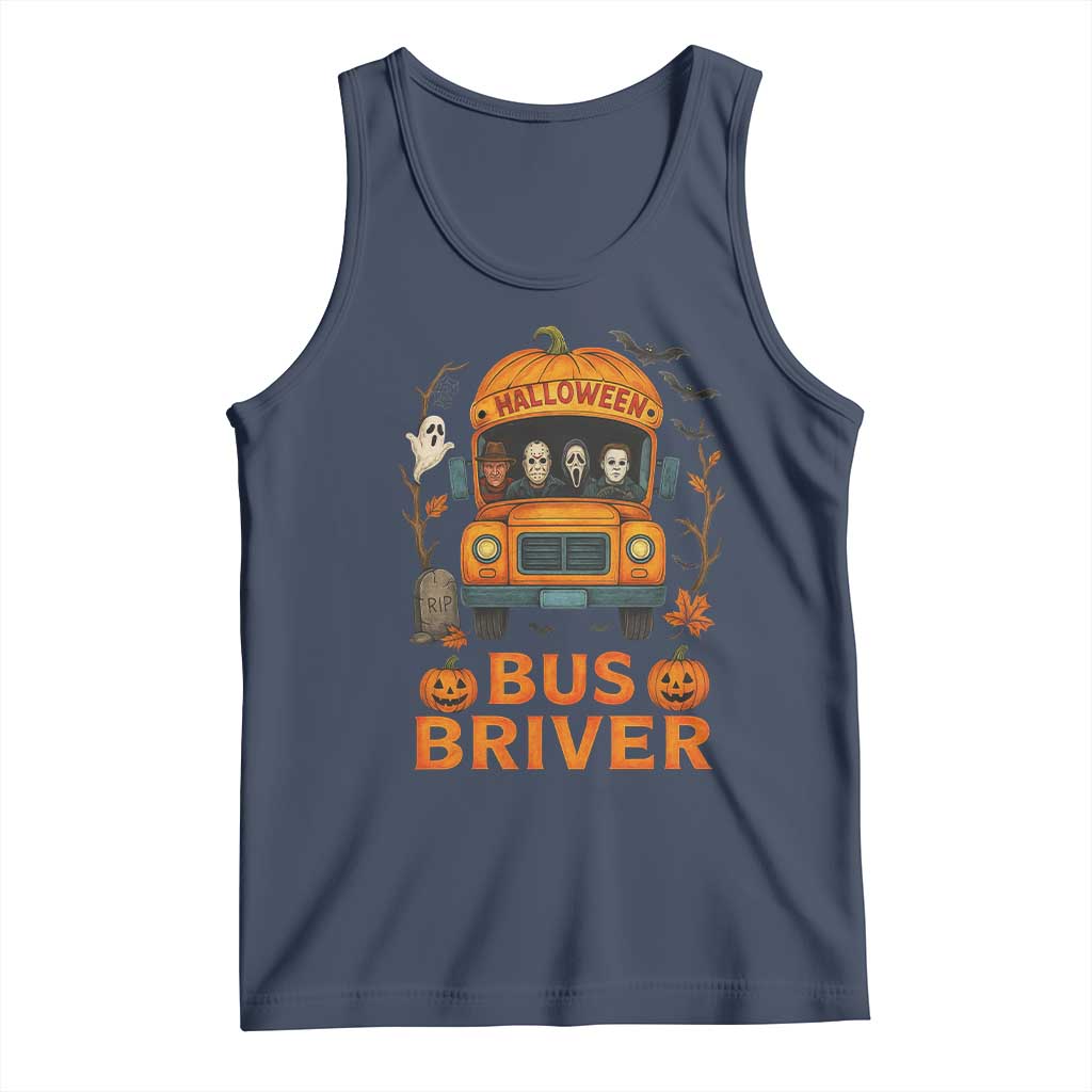 Funny Halloween Bus Driver Tank Top Horror Slashers Pumpkin School Bus Spooky Season - Wonder Print Shop