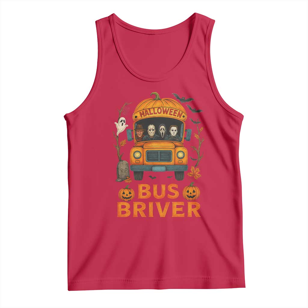 Funny Halloween Bus Driver Tank Top Horror Slashers Pumpkin School Bus Spooky Season - Wonder Print Shop