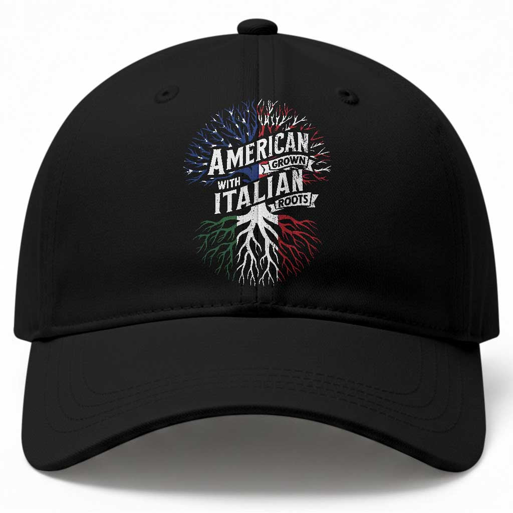 American Grown With Italian Roots Baseball Cap Family Tree Italy Flag