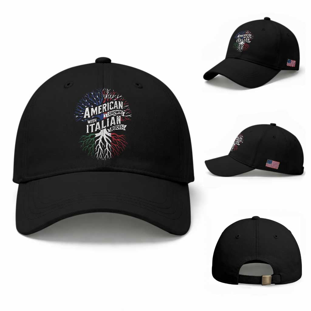 American Grown With Italian Roots Baseball Cap Family Tree Italy Flag
