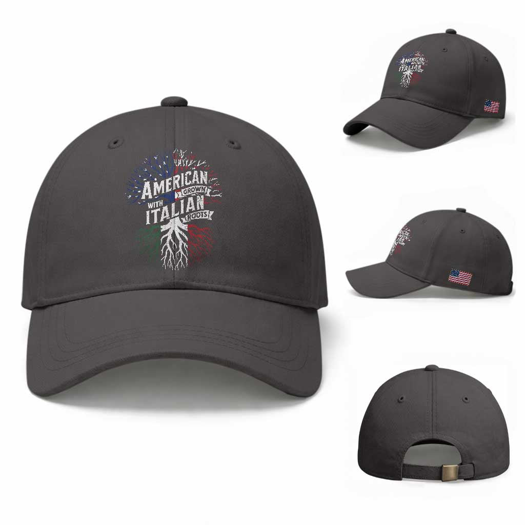 American Grown With Italian Roots Baseball Cap Family Tree Italy Flag