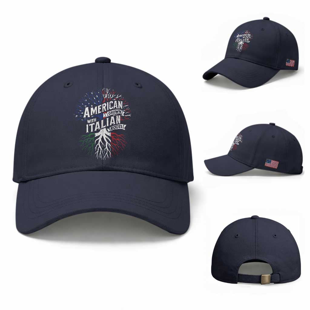 American Grown With Italian Roots Baseball Cap Family Tree Italy Flag