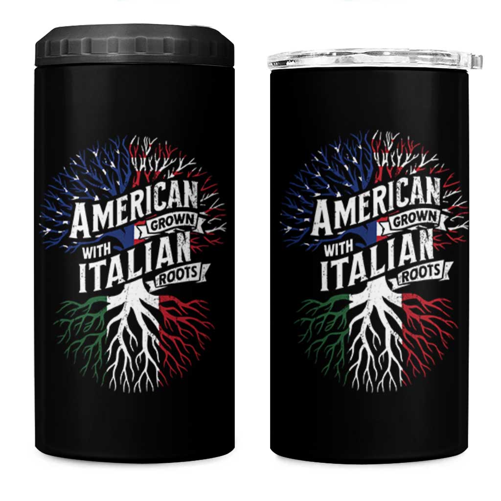 American Grown With Italian Roots 4 in 1 Can Cooler Tumbler Family Tree Italy Flag - Wonder Print Shop