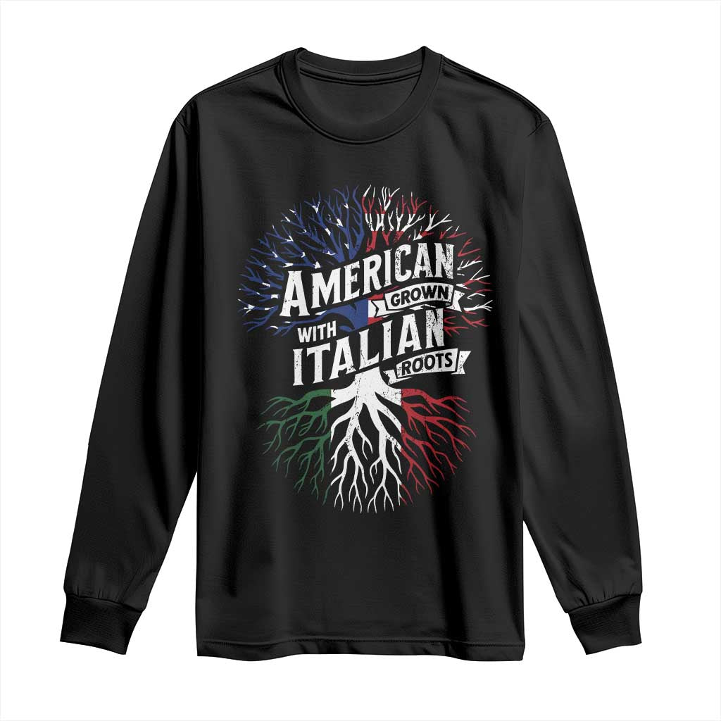 American Grown With Italian Roots Long Sleeve Shirt Family Tree Italy Flag - Wonder Print Shop