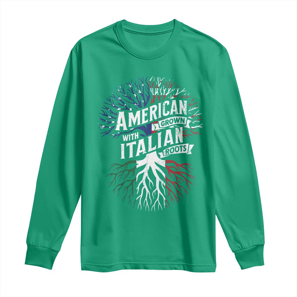 American Grown With Italian Roots Long Sleeve Shirt Family Tree Italy Flag - Wonder Print Shop