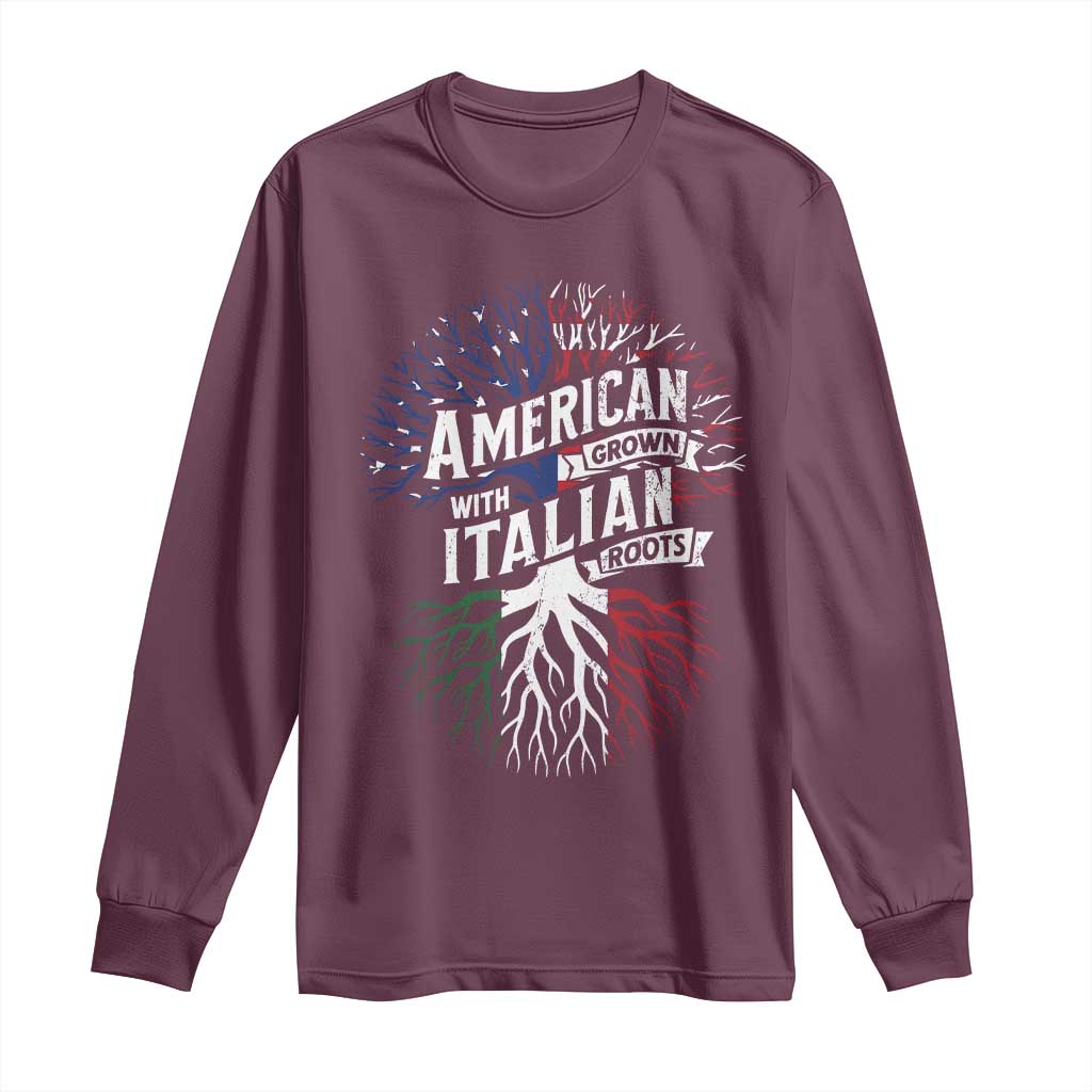 American Grown With Italian Roots Long Sleeve Shirt Family Tree Italy Flag - Wonder Print Shop