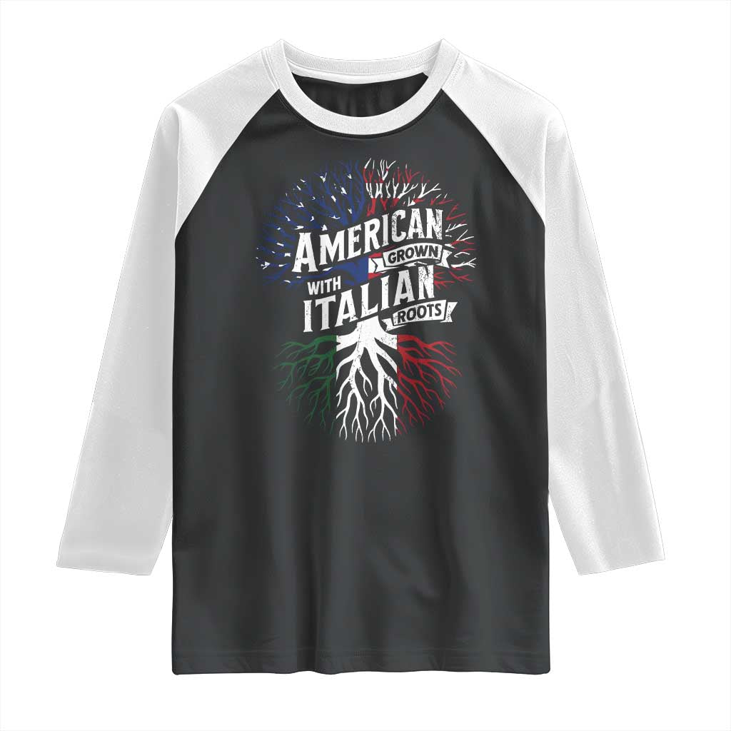 American Grown With Italian Roots Raglan Shirt Family Tree Italy Flag - Wonder Print Shop