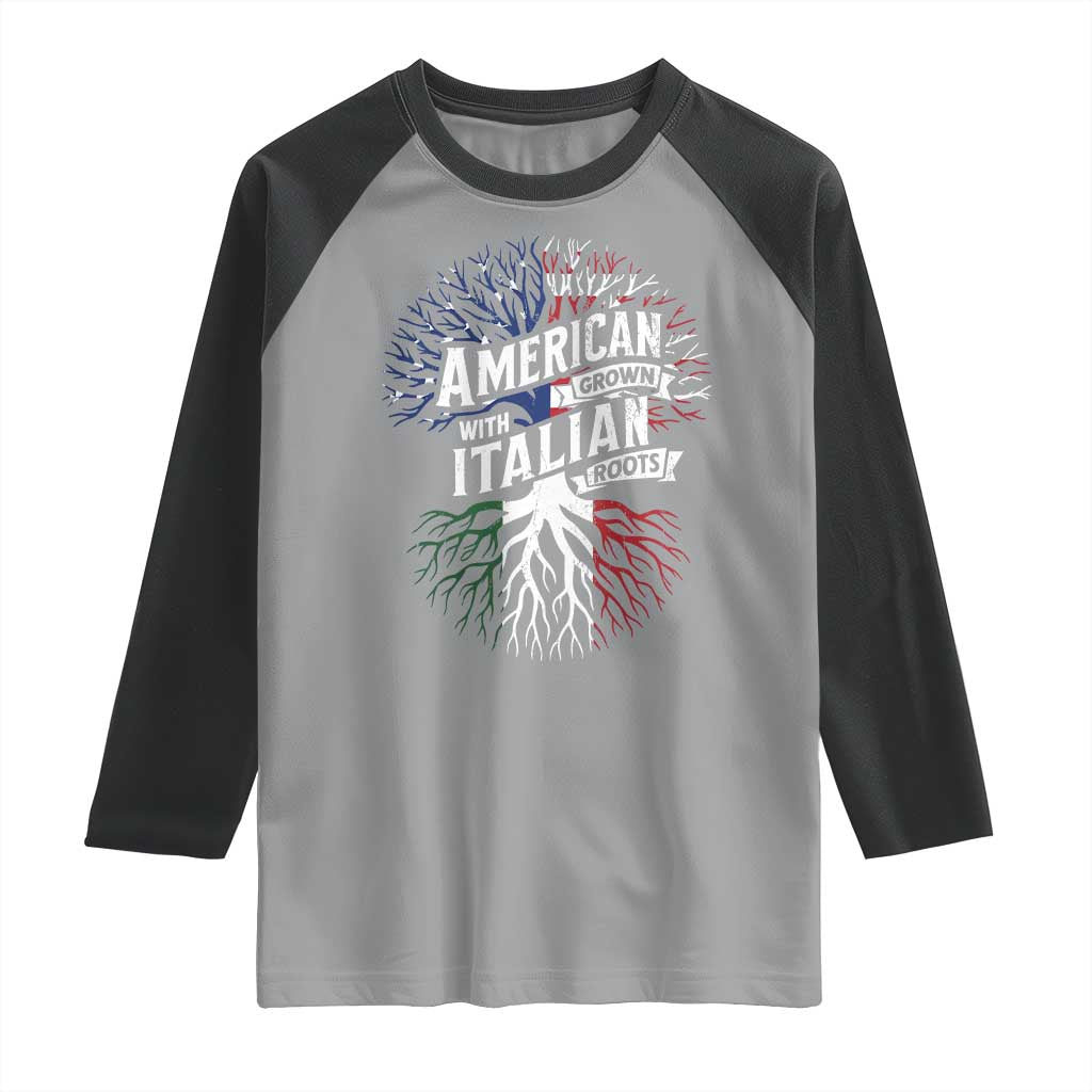 American Grown With Italian Roots Raglan Shirt Family Tree Italy Flag - Wonder Print Shop