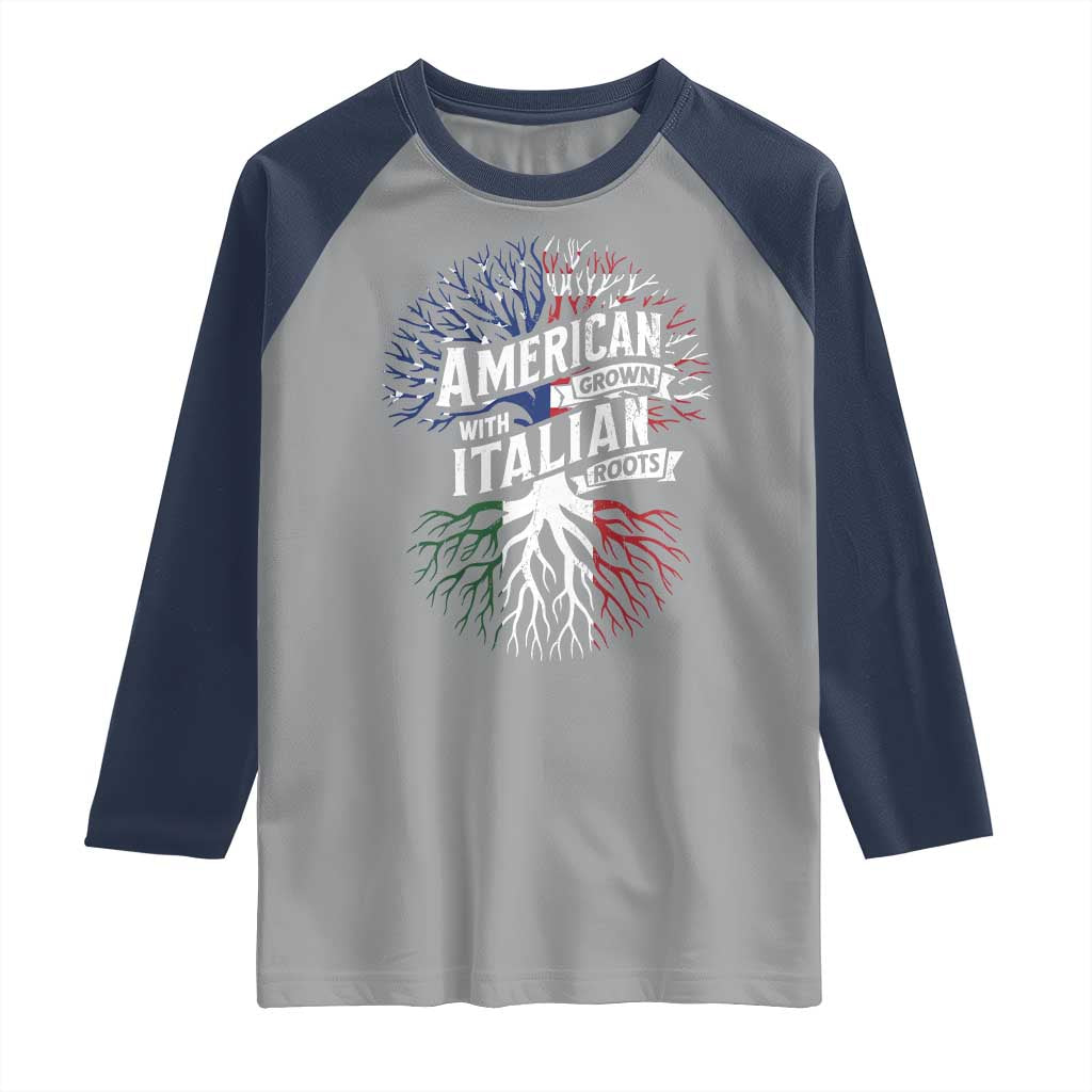 American Grown With Italian Roots Raglan Shirt Family Tree Italy Flag - Wonder Print Shop