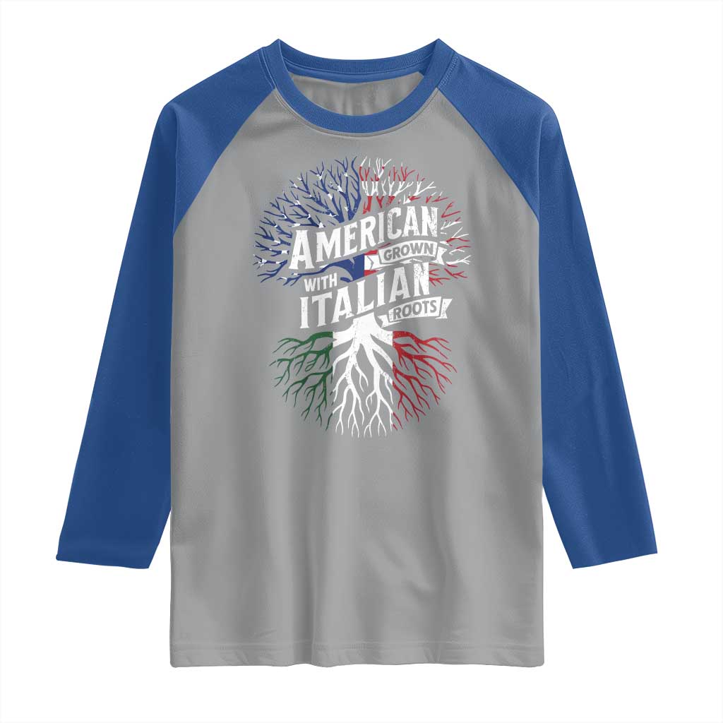 American Grown With Italian Roots Raglan Shirt Family Tree Italy Flag - Wonder Print Shop