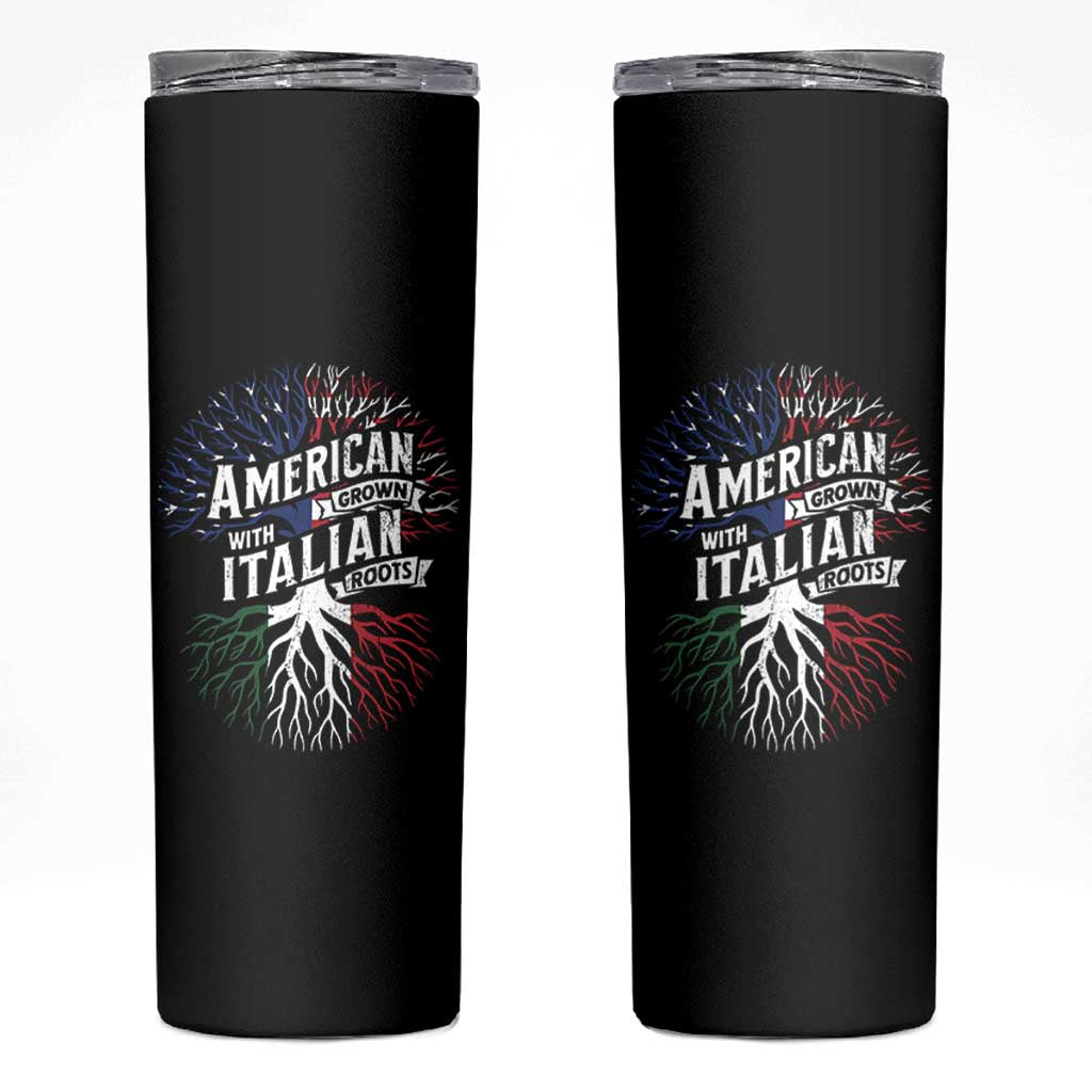 American Grown With Italian Roots Skinny Tumbler Family Tree Italy Flag - Wonder Print Shop
