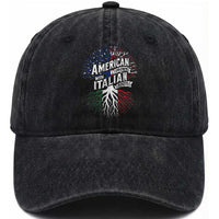 American Grown With Italian Roots Washed Cotton Baseball Cap Family Tree Italy Flag