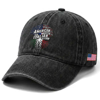 American Grown With Italian Roots Washed Cotton Baseball Cap Family Tree Italy Flag