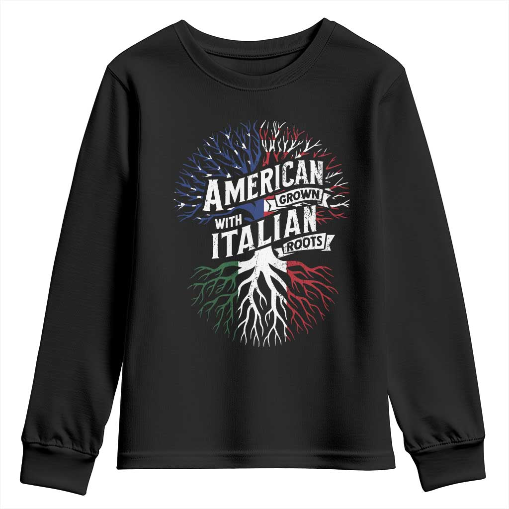 American Grown With Italian Roots Youth Sweatshirt Family Tree Italy Flag - Wonder Print Shop