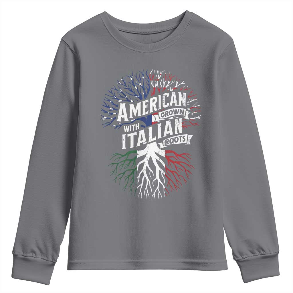 American Grown With Italian Roots Youth Sweatshirt Family Tree Italy Flag - Wonder Print Shop