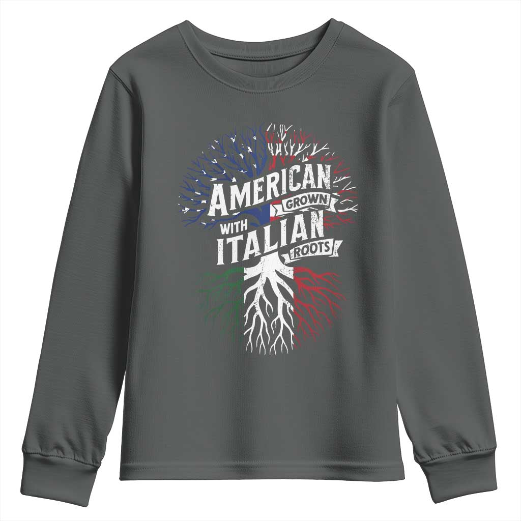 American Grown With Italian Roots Youth Sweatshirt Family Tree Italy Flag - Wonder Print Shop