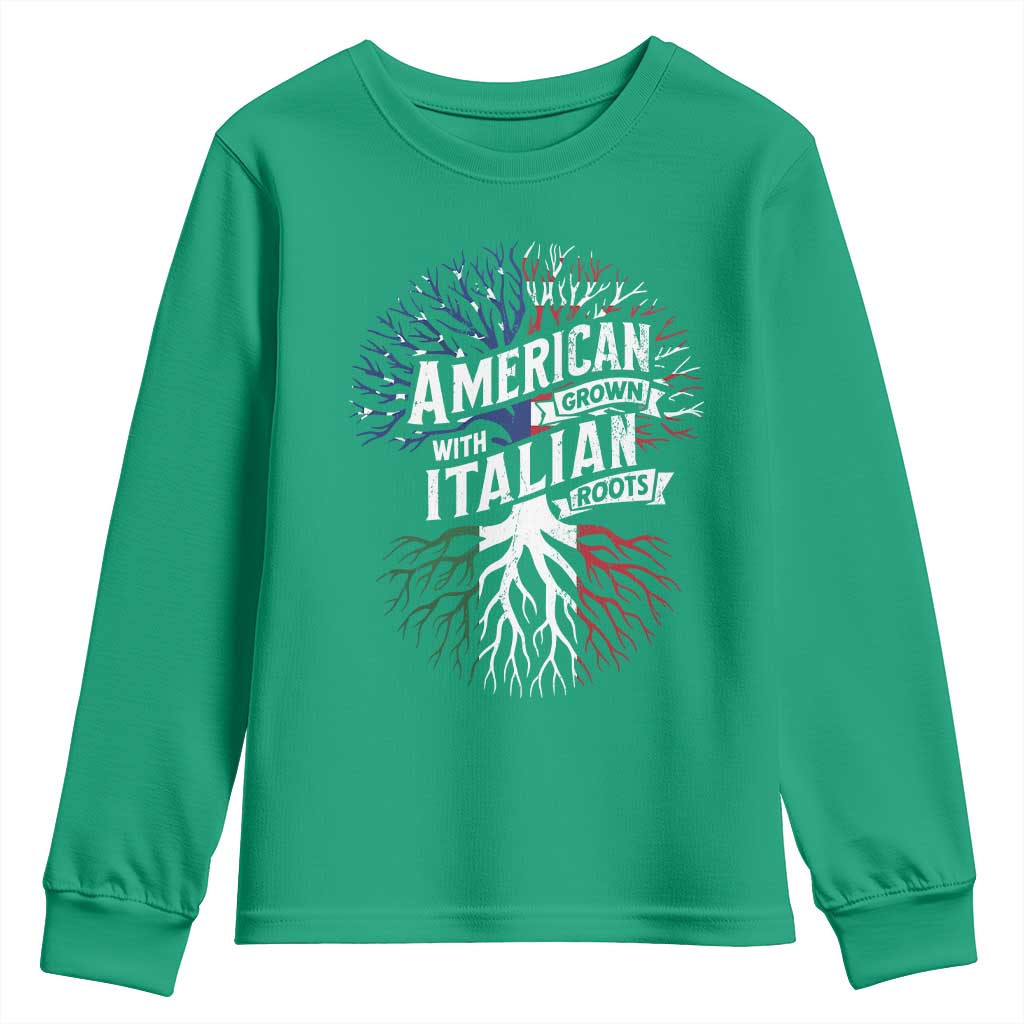 American Grown With Italian Roots Youth Sweatshirt Family Tree Italy Flag - Wonder Print Shop