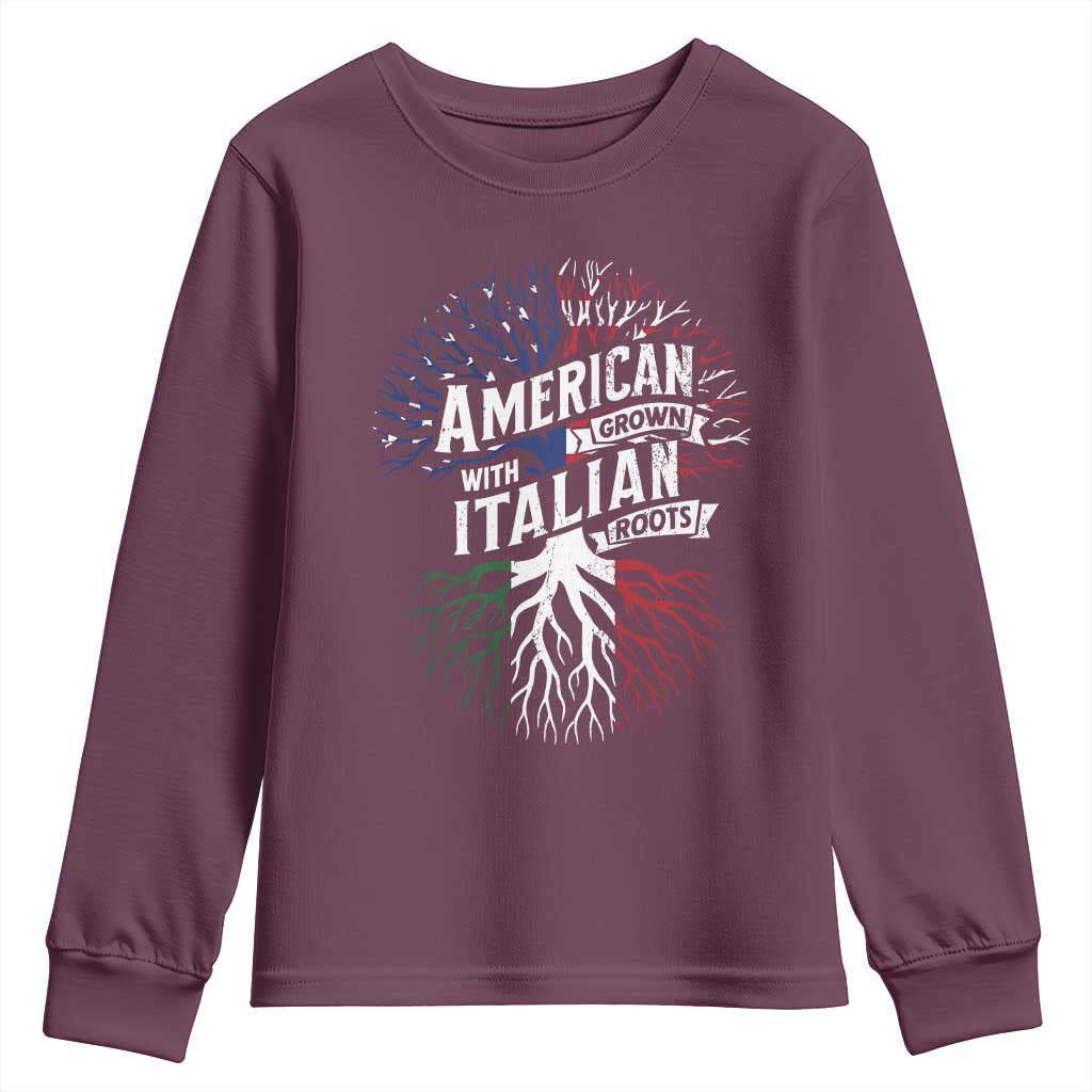 American Grown With Italian Roots Youth Sweatshirt Family Tree Italy Flag - Wonder Print Shop