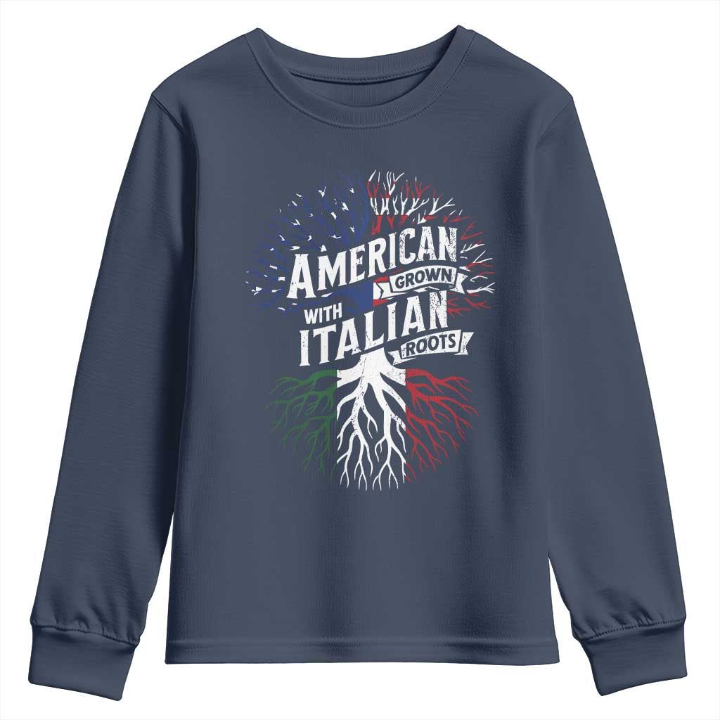 American Grown With Italian Roots Youth Sweatshirt Family Tree Italy Flag - Wonder Print Shop