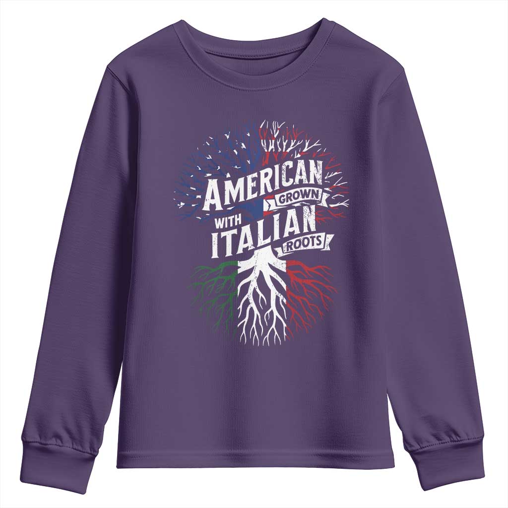 American Grown With Italian Roots Youth Sweatshirt Family Tree Italy Flag - Wonder Print Shop