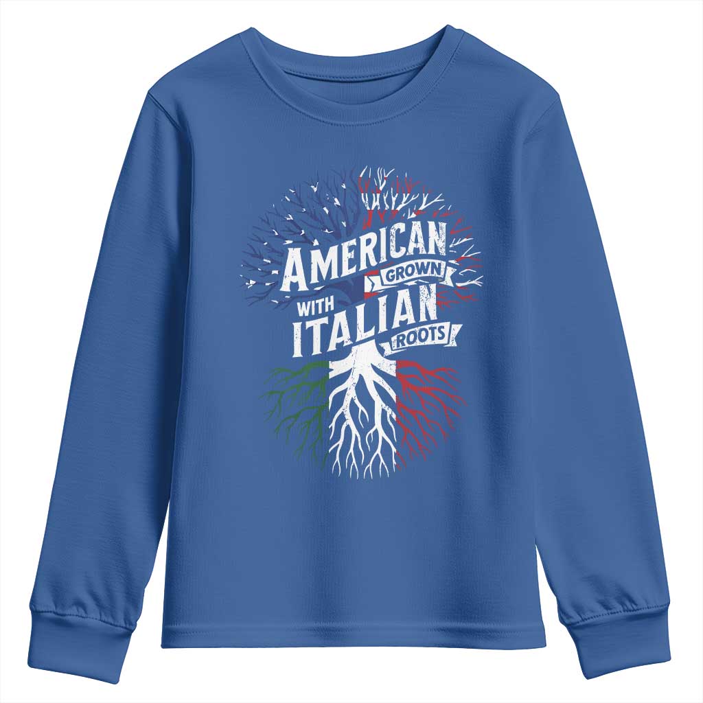 American Grown With Italian Roots Youth Sweatshirt Family Tree Italy Flag - Wonder Print Shop