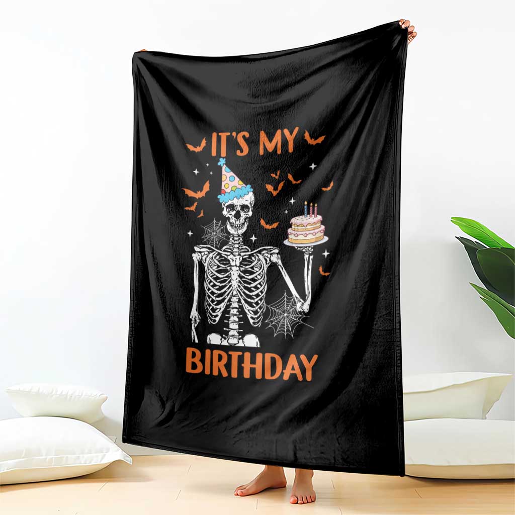 Funny Halloween Birthday Throw Blanket Its My Bday Skeleton Cake Party - Wonder Print Shop