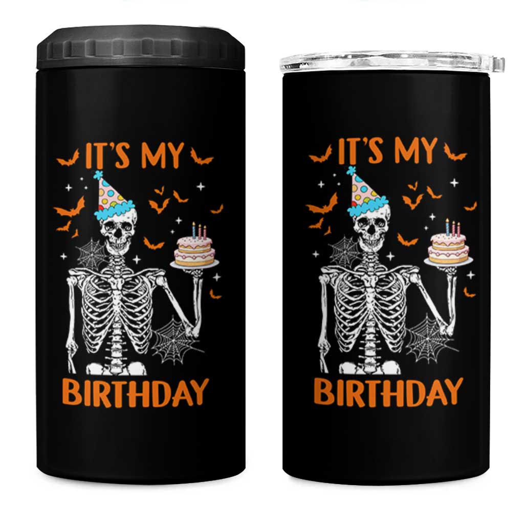 Funny Halloween Birthday 4 in 1 Can Cooler Tumbler Its My Bday Skeleton Cake Party - Wonder Print Shop