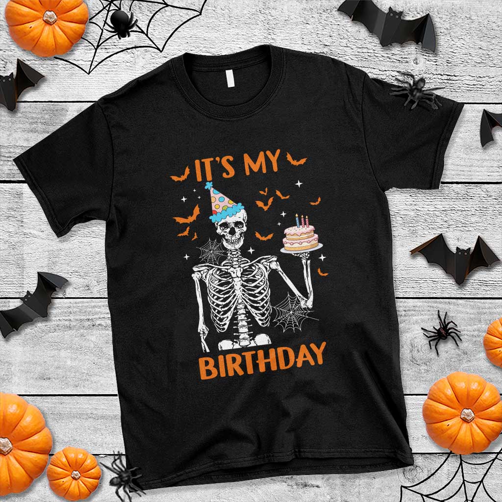 Funny Halloween Birthday T Shirt Its My Bday Skeleton Cake Party - Wonder Print Shop