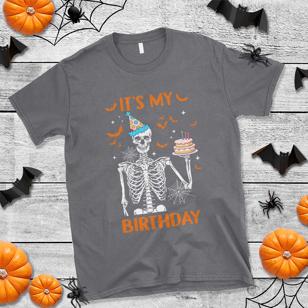 Funny Halloween Birthday T Shirt Its My Bday Skeleton Cake Party - Wonder Print Shop