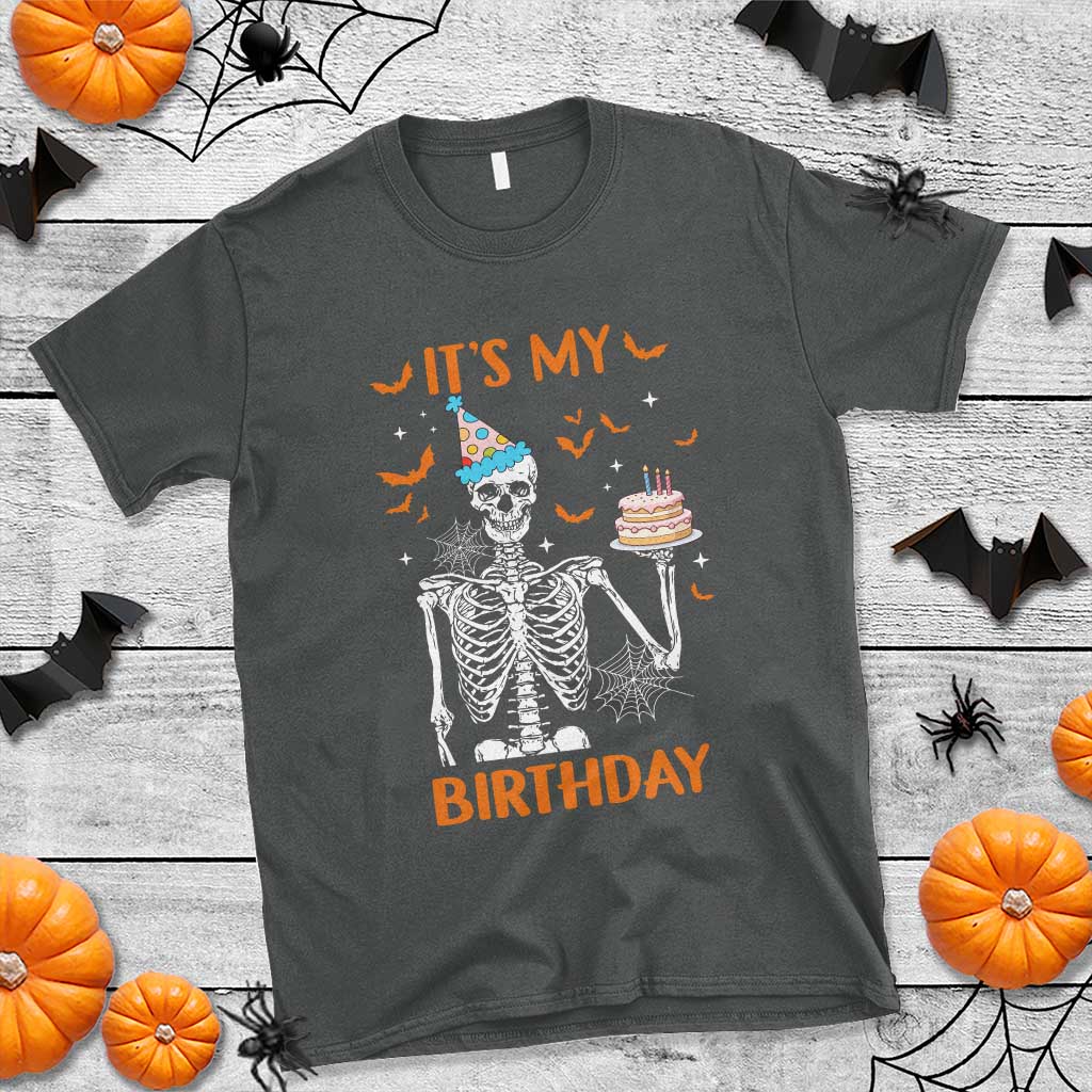 Funny Halloween Birthday T Shirt Its My Bday Skeleton Cake Party - Wonder Print Shop