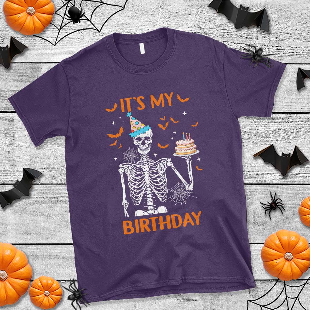 Funny Halloween Birthday T Shirt Its My Bday Skeleton Cake Party - Wonder Print Shop