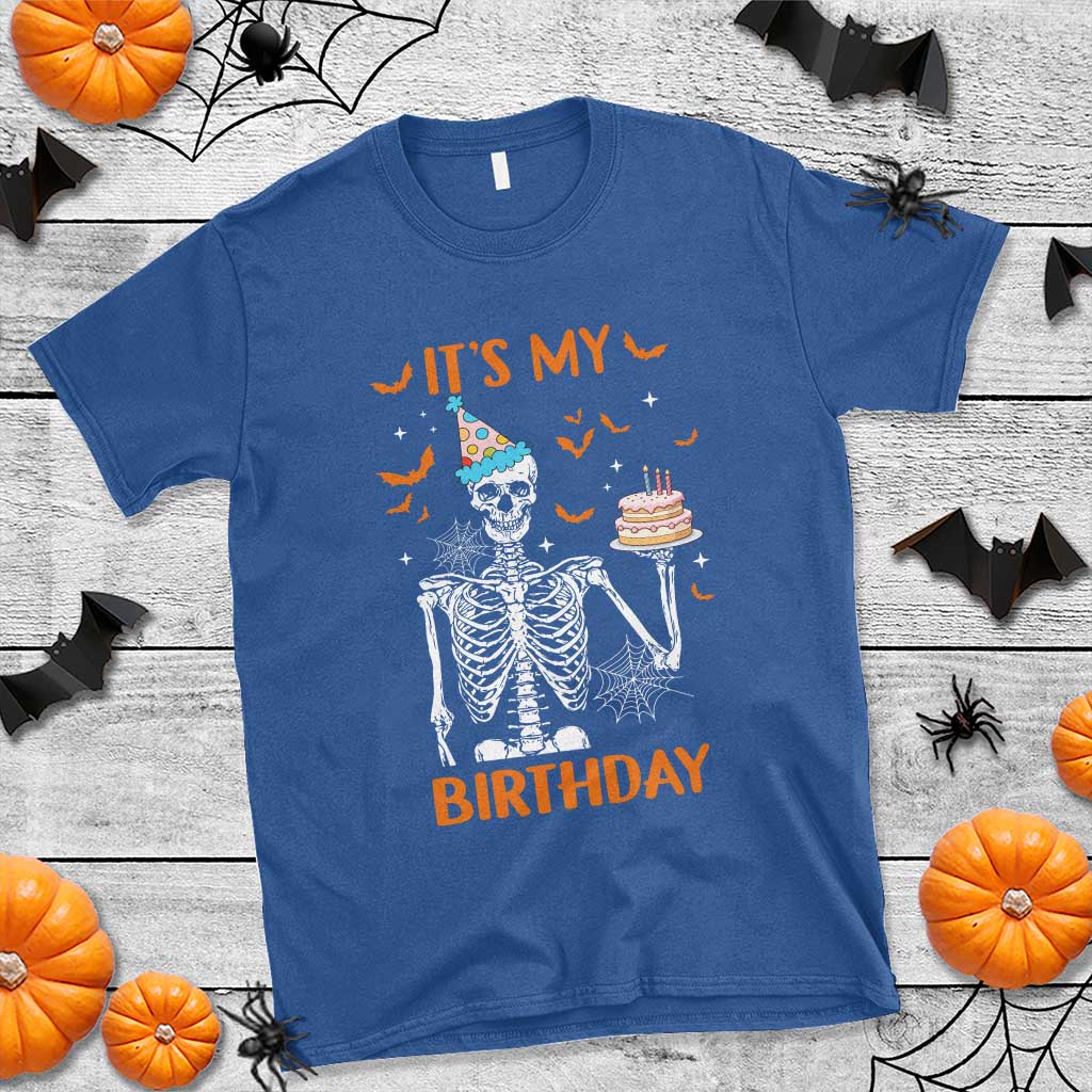 Funny Halloween Birthday T Shirt Its My Bday Skeleton Cake Party - Wonder Print Shop