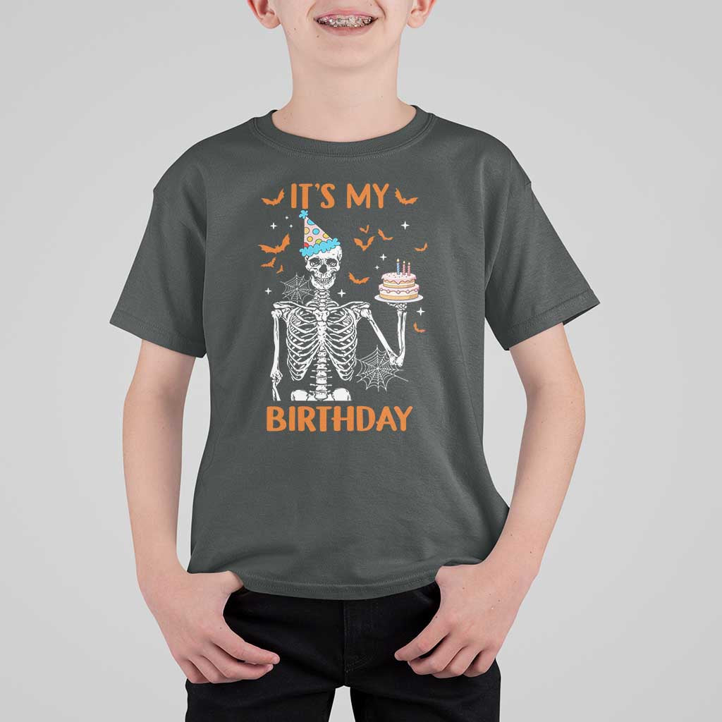 Funny Halloween Birthday T Shirt For Kid Its My Bday Skeleton Cake Party - Wonder Print Shop