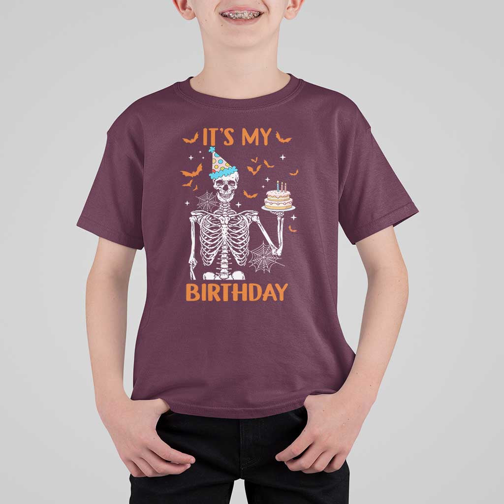 Funny Halloween Birthday T Shirt For Kid Its My Bday Skeleton Cake Party - Wonder Print Shop