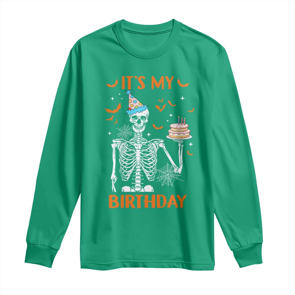 Funny Halloween Birthday Long Sleeve Shirt Its My Bday Skeleton Cake Party - Wonder Print Shop