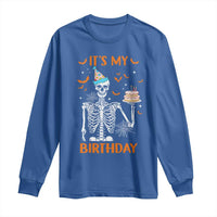 Funny Halloween Birthday Long Sleeve Shirt Its My Bday Skeleton Cake Party - Wonder Print Shop
