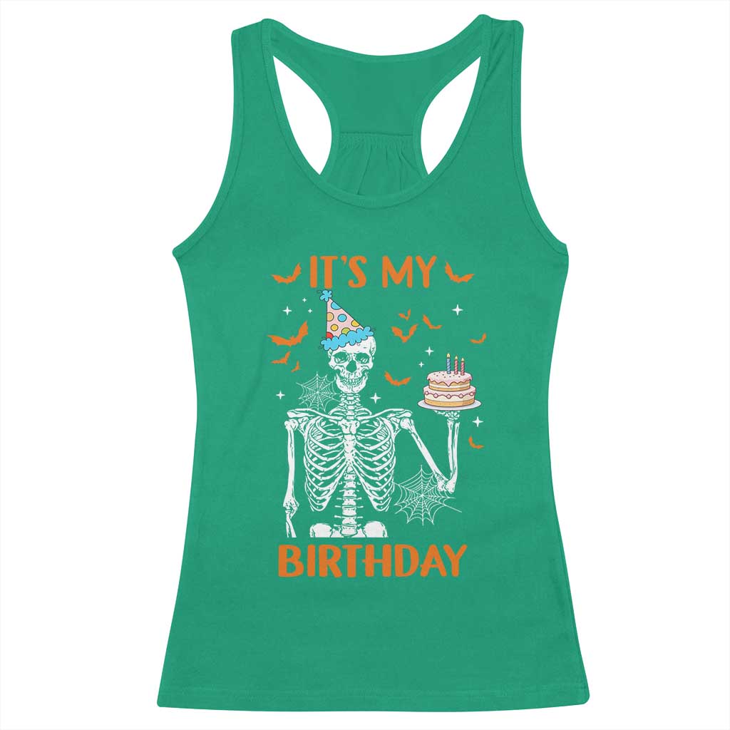 Funny Halloween Birthday Racerback Tank Top Its My Bday Skeleton Cake Party - Wonder Print Shop