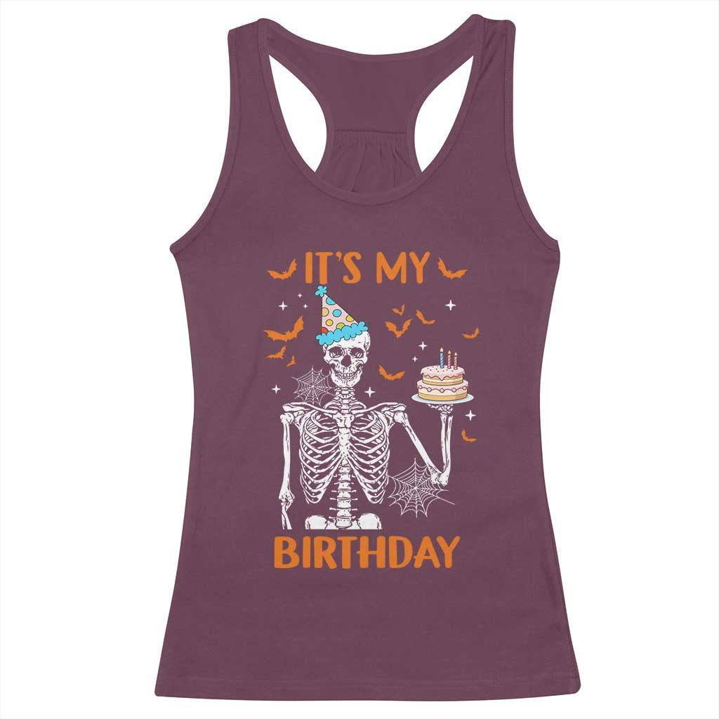 Funny Halloween Birthday Racerback Tank Top Its My Bday Skeleton Cake Party - Wonder Print Shop
