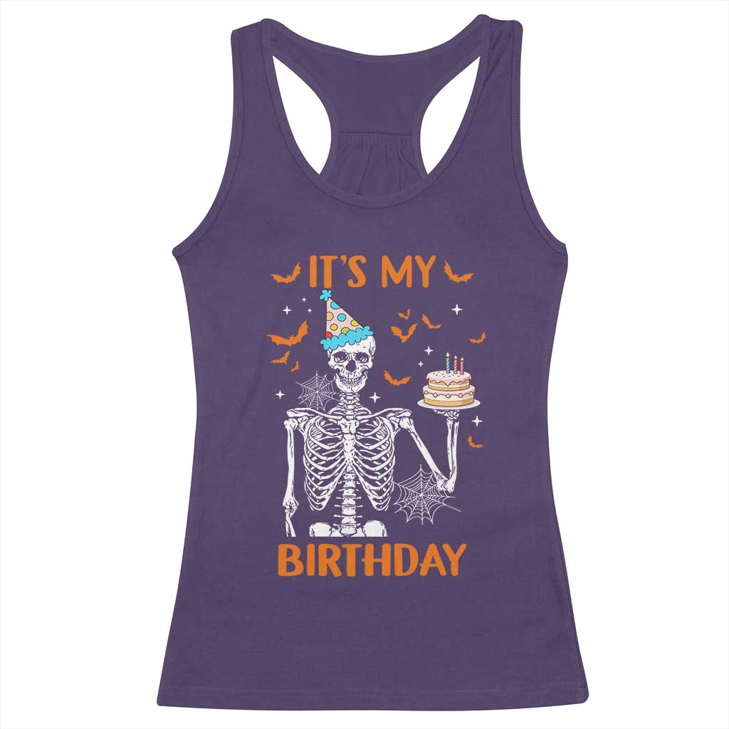 Funny Halloween Birthday Racerback Tank Top Its My Bday Skeleton Cake Party - Wonder Print Shop