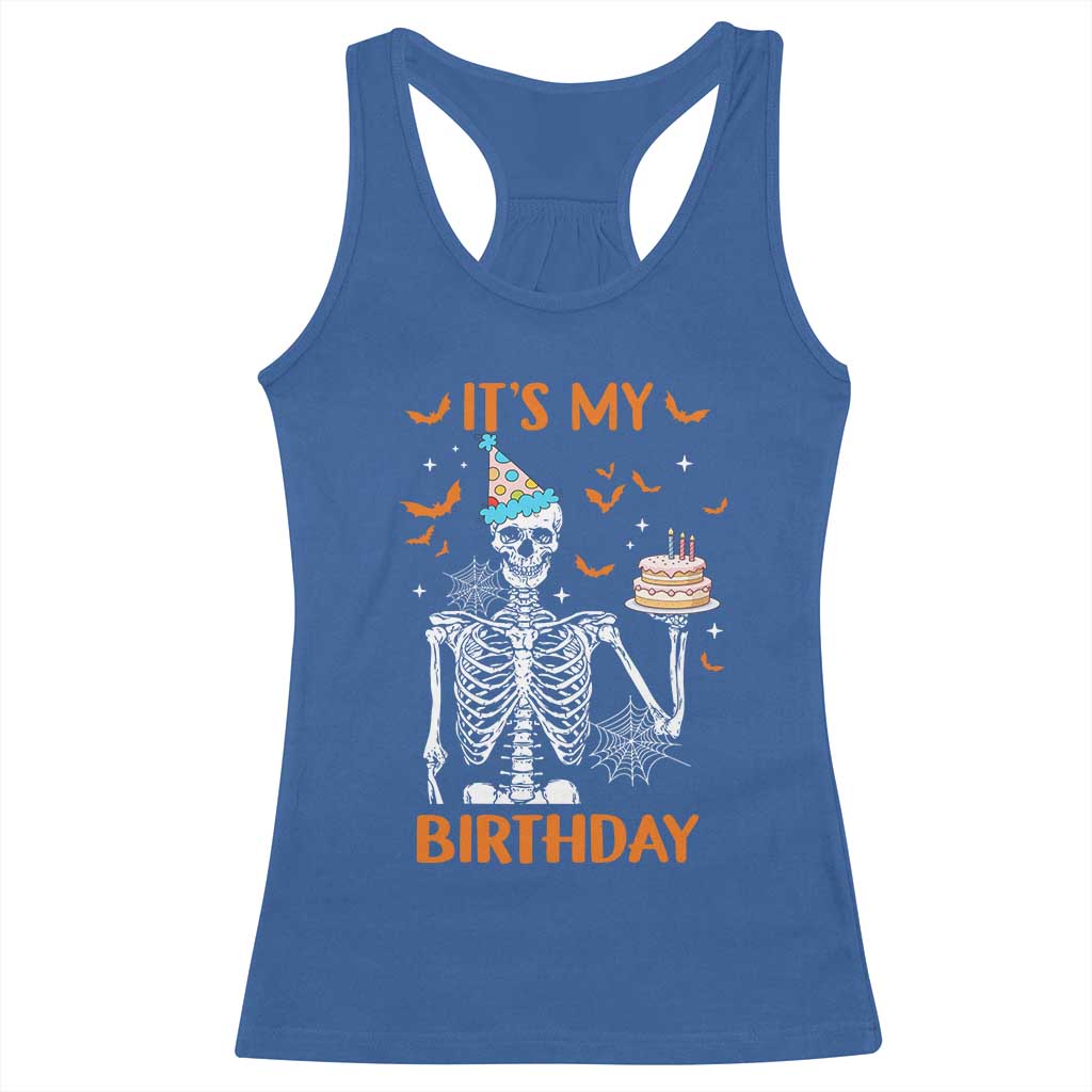 Funny Halloween Birthday Racerback Tank Top Its My Bday Skeleton Cake Party - Wonder Print Shop