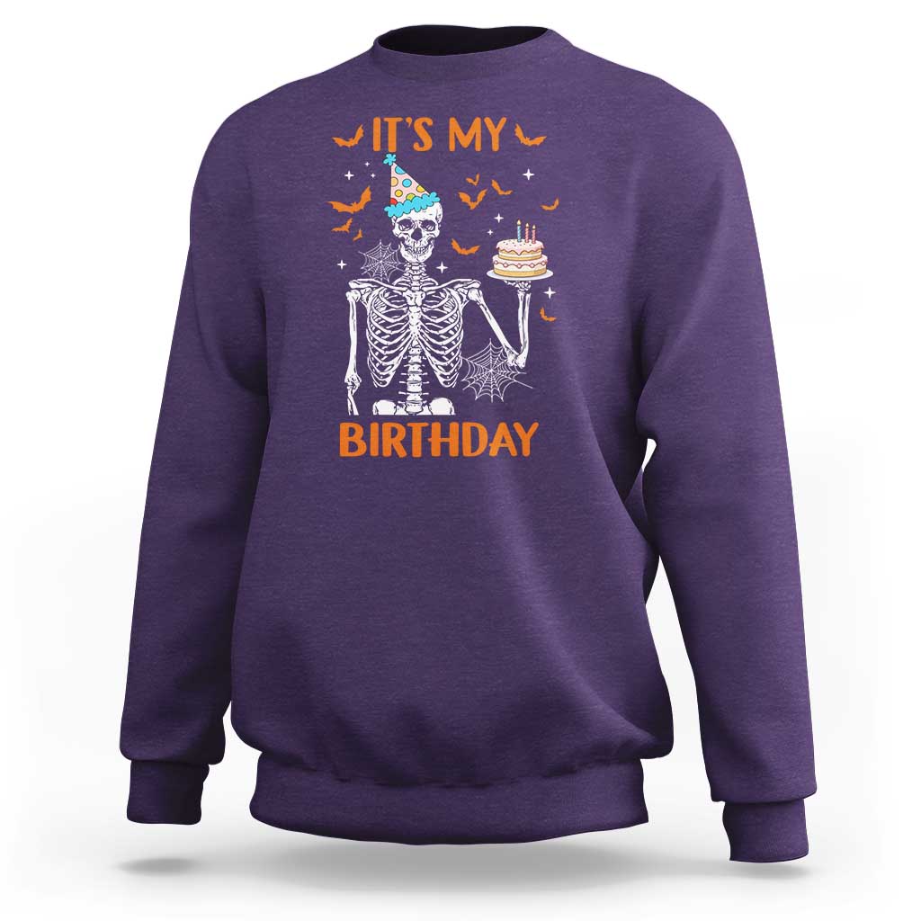 Funny Halloween Birthday Sweatshirt Its My Bday Skeleton Cake Party - Wonder Print Shop