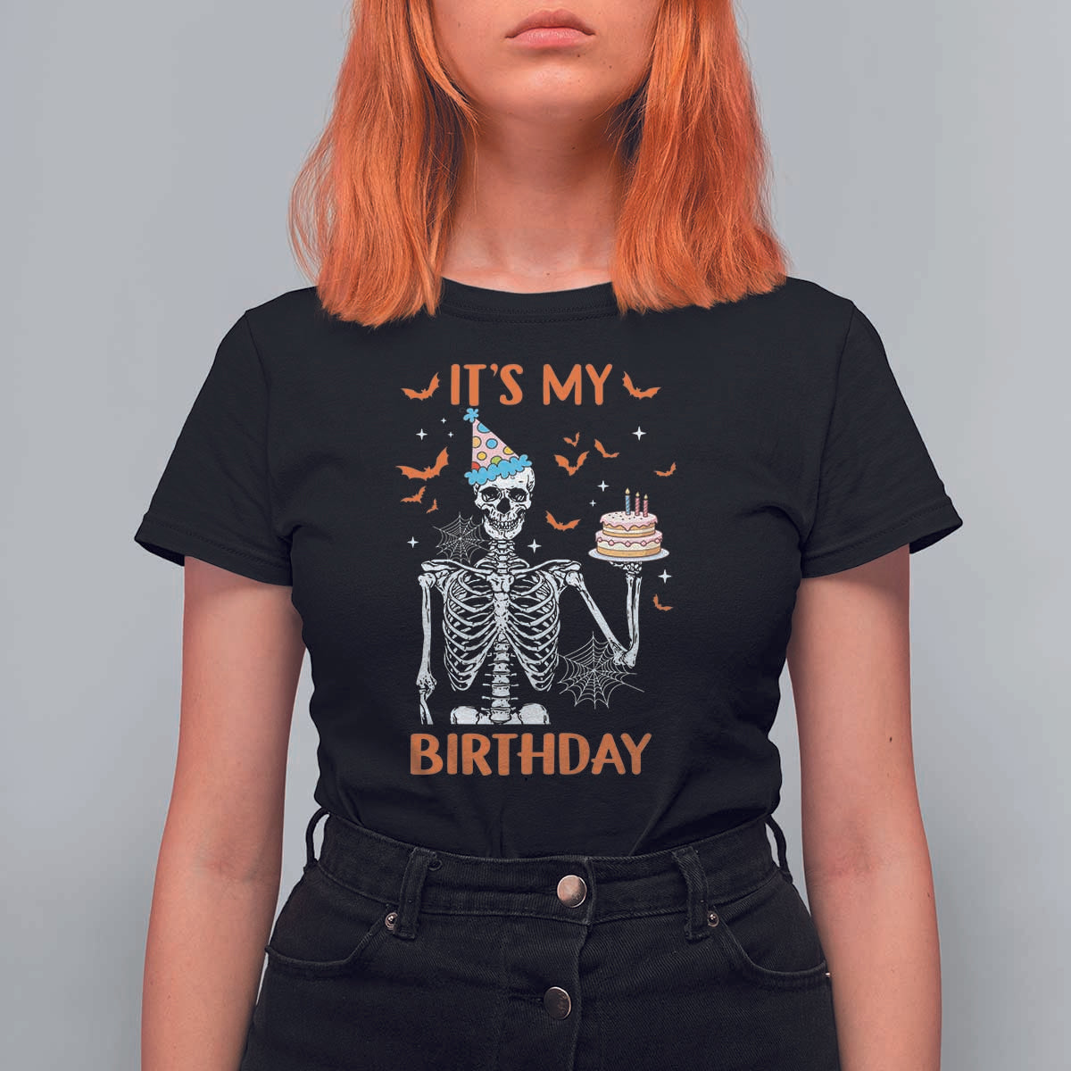 Funny Halloween Birthday T Shirt For Women Its My Bday Skeleton Cake Party - Wonder Print Shop