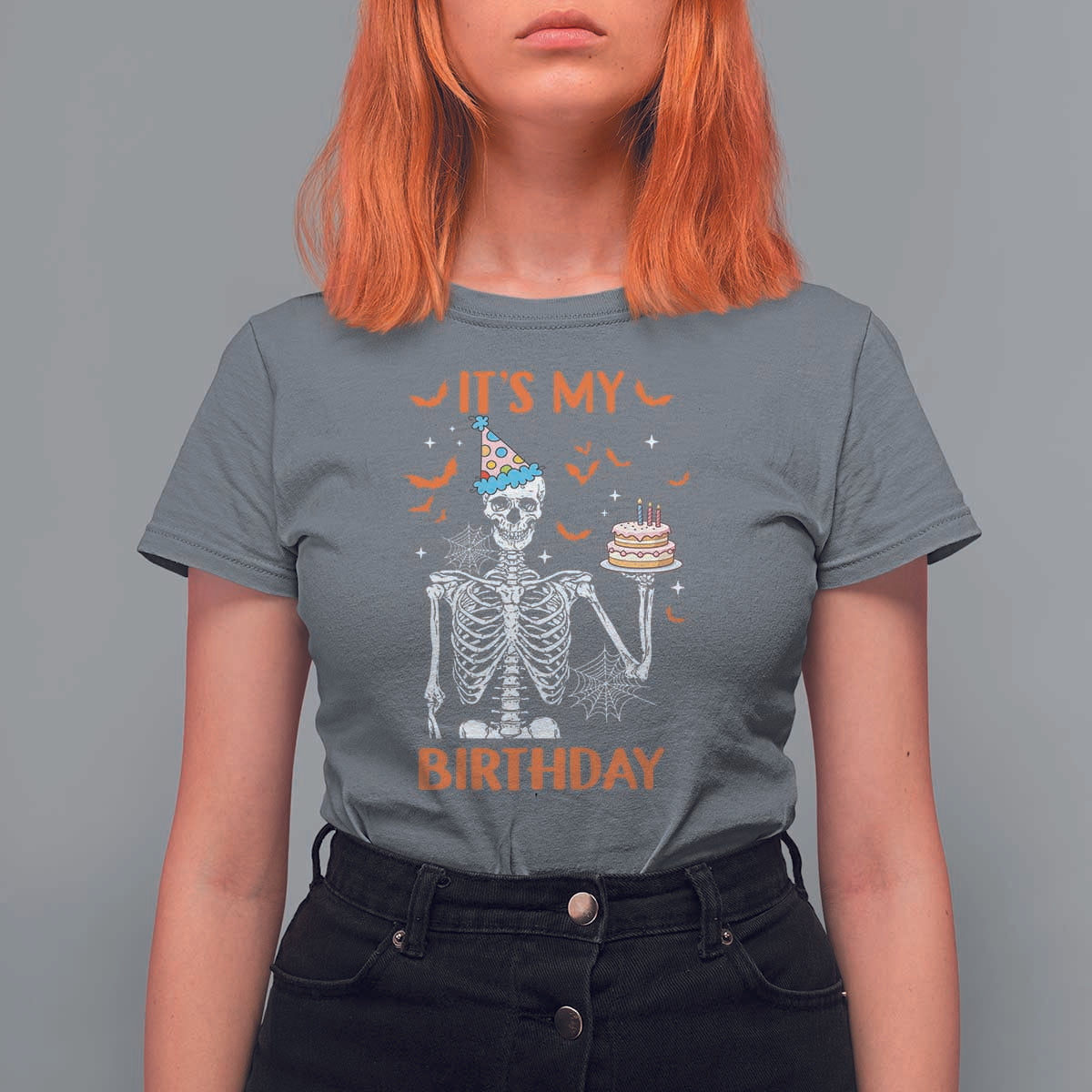 Funny Halloween Birthday T Shirt For Women Its My Bday Skeleton Cake Party - Wonder Print Shop