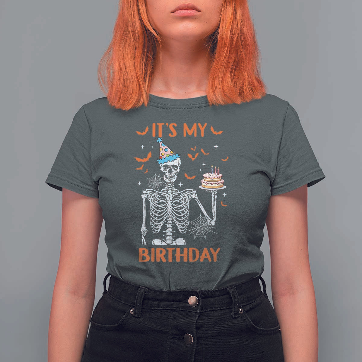 Funny Halloween Birthday T Shirt For Women Its My Bday Skeleton Cake Party - Wonder Print Shop