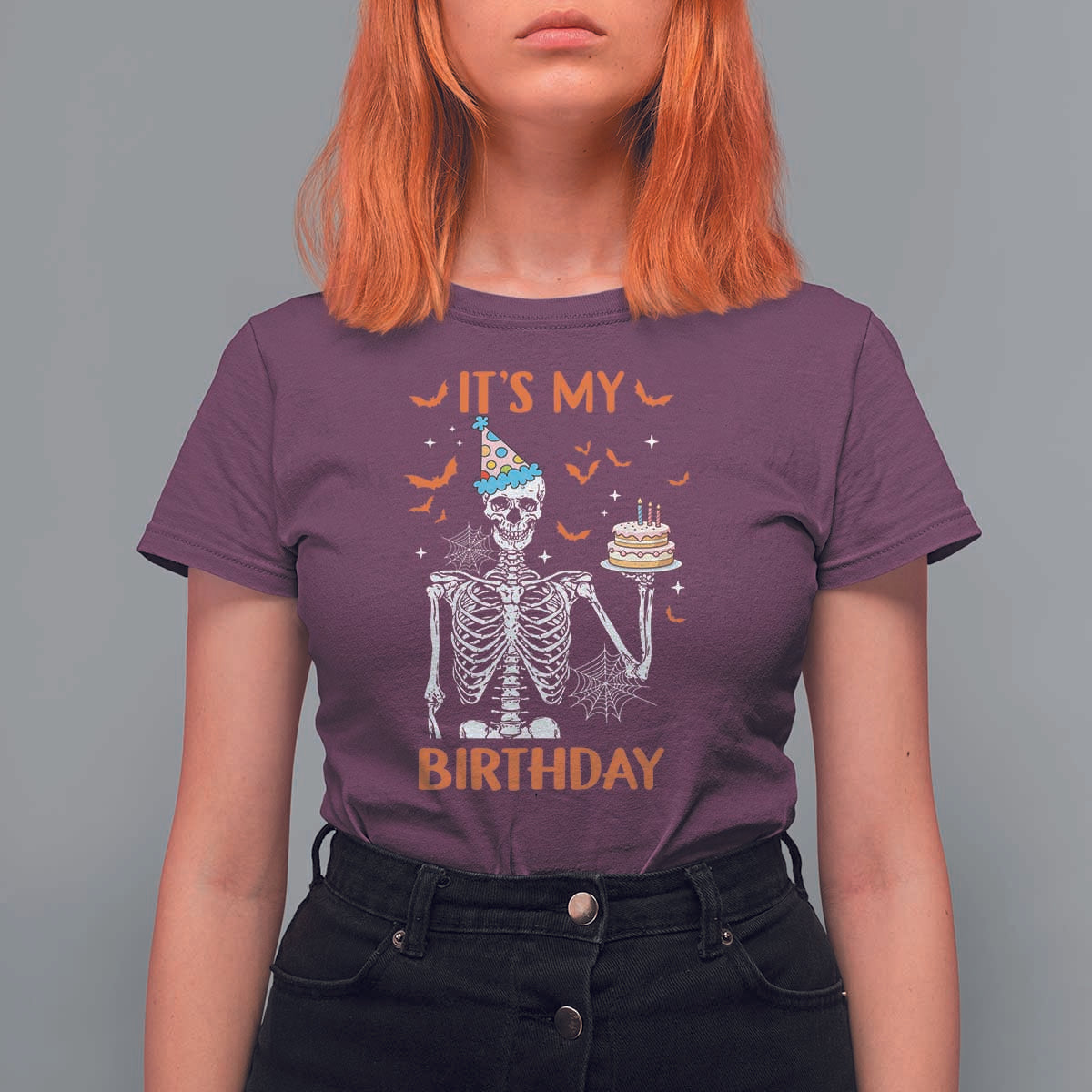 Funny Halloween Birthday T Shirt For Women Its My Bday Skeleton Cake Party - Wonder Print Shop