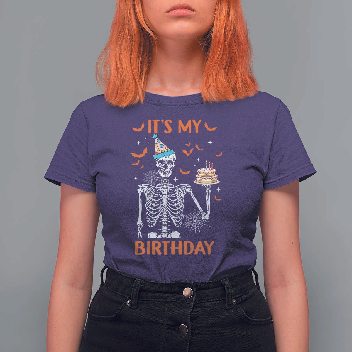 Funny Halloween Birthday T Shirt For Women Its My Bday Skeleton Cake Party - Wonder Print Shop