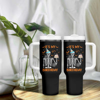 Funny Halloween Birthday Tumbler With Handle Its My Bday Skeleton Cake Party - Wonder Print Shop