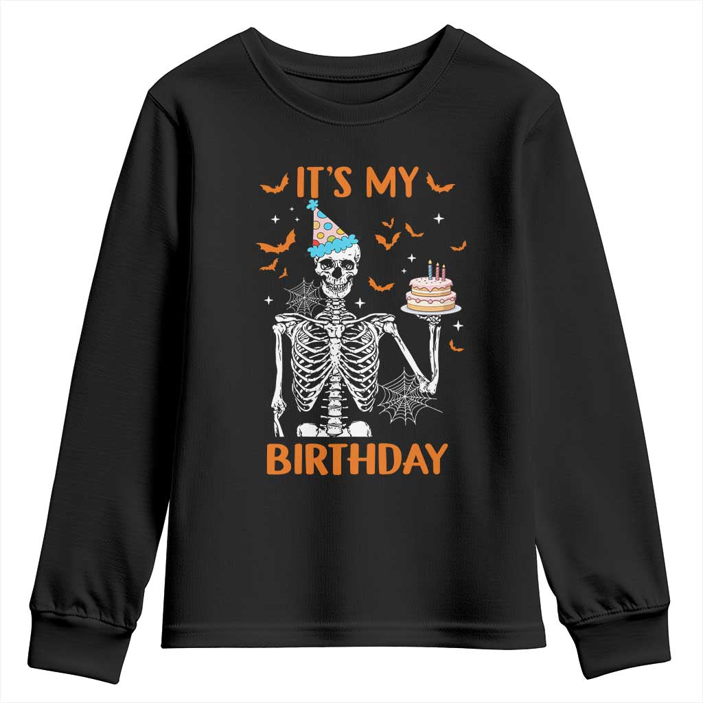 Funny Halloween Birthday Youth Sweatshirt Its My Bday Skeleton Cake Party - Wonder Print Shop