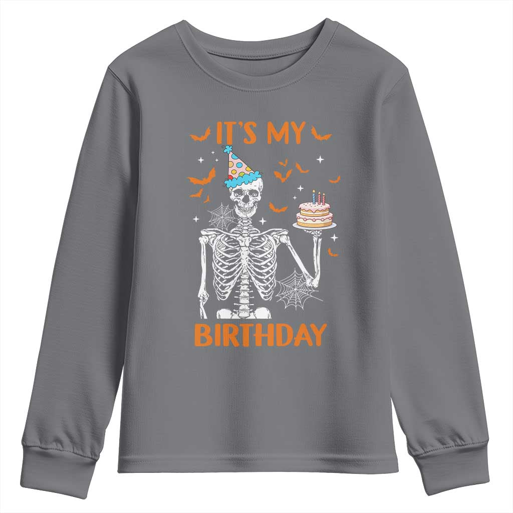 Funny Halloween Birthday Youth Sweatshirt Its My Bday Skeleton Cake Party - Wonder Print Shop